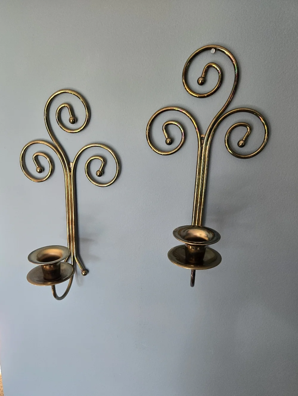 Vintage Home Interiors & Gifts Brass Scroll Wall Sconces - Set of 2